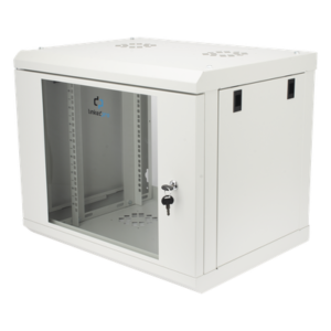 Gabinete de Pared 9U / Rack 19" / Cristal Templado / Profundidad 479.5 mm / Carga 80 kg / Acero Reforzado