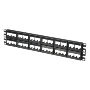 Panel de Parcheo Modular / 48 Puertos / 2 UR / Plano / Sin Blindaje / Mini-Com / Rack 19"
