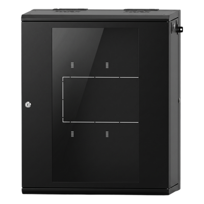 Gabinete Rack / 16 UR / Montaje Pared / Puerta Cristal Templado / Carga 80 kg / Abatible 120° / Ventilación 120 mm