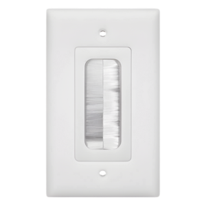 Placa de Pared Pasa Cable / Tipo Cepillo / 1 Puerto / Montaje Vertical / Cerdas Antipolvo / Color Blanco