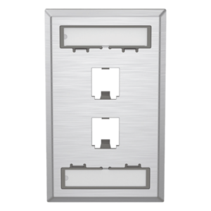Placa de Pared Vertical / Acero Inoxidable Grado 304 / 2 Puertos Mini-Com / 2.75 x 4.5 in / Espacios para Etiquetas