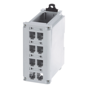Panel de Parcheo Modular / Riel DIN 35 mm / 8 Puertos Mini-Com / UL94V-0 / -10 a 60°C / Gris