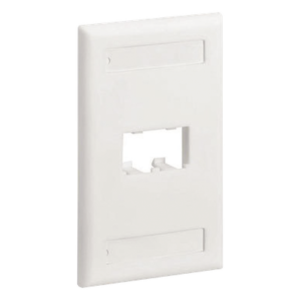 Placa de Pared Vertical / 2 Puertos Mini-Com / Diseño Plano / Espacios para Etiquetas / 2.75 x 4.5 pulgadas / Blanco Mate