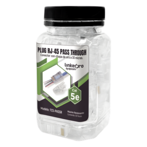 Plugs Pass-Through RJ45 / Cat5e / Sin Blindaje / Alivio de Tensión Integrado / Chapado Oro 30 Micras / 24 AWG / TIA-568B.2
