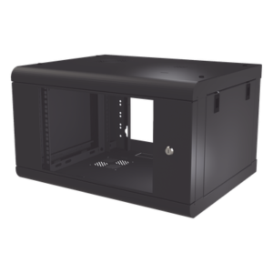 Gabinete de Pared de 6U con Puerta de Cristal Templado, 479.5 mm de Profundidad, Rack de 19'', Acero Reforzado Color Negro.