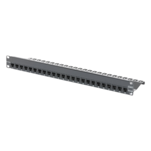Patch Panel / Blindado / 24 Puertos / Modular Vacío / Plano / 1UR / Cat 6A / Acero 18 Gauge