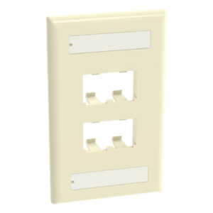 Placa de Pared Vertical / 4 Puertos Mini-Com / Diseño Plano / Con Espacios para Etiquetas / 2.75 x 4.5 in / ABS Marfil