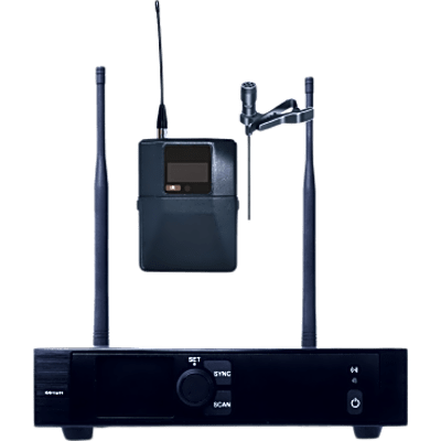 Sistema de Micrófono Inalámbrico | Receptor Un Canal U-Band 540-690 MHz | Micrófono de Solapa Digital | Modulación PI/4-DQPSK | Pantalla TFT-LCD 2.2" | Encripción de Audio | Autonomía >10 Horas