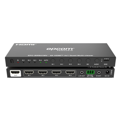 Multivisor HDMI / 4 Entradas x 1 Salida / 4K@30Hz / Vista Cuádruple / Control IR / HDCP 1.4