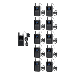 Sistema de Guía Turístico / 2.4 GHz / 999 Canales / Alcance 150 m (492.1 ft) / 1 Transmisor y 10 Receptores / USB-C / Batería 3000 mAh