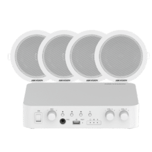Sistema de Audio Ambiental / Amplificador 80W / 2 Zonas 40W / 4 Altavoces de Plafón / Bluetooth / USB / RCA / Micrófono / Spotify / 100V
