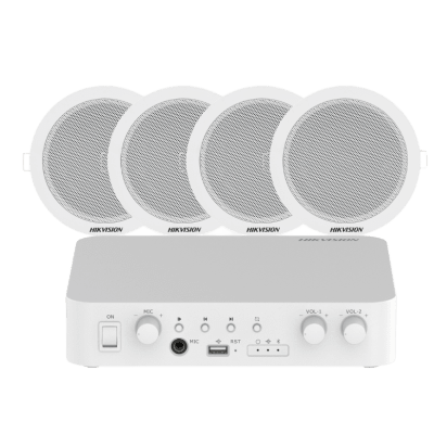 Sistema de Audio Ambiental / Amplificador 80W / 2 Zonas 40W / 4 Altavoces de Plafón / Bluetooth / USB / RCA / Micrófono / Spotify / 100V