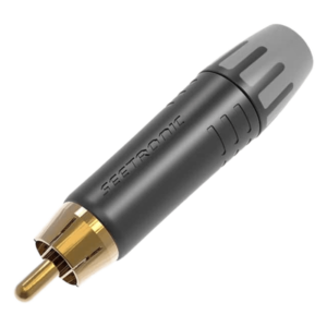 Conector RCA Macho / Contacto Enchapado en Oro / Carcasa Metálica Negra / Audio y Video / Cable 3.5-6.5 mm / 2000 Ciclos