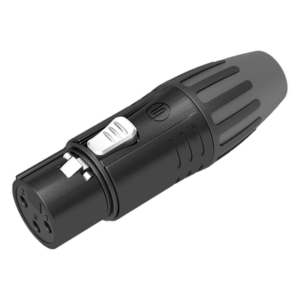 Conector XLR Hembra / Carcasa Metálica Negra / Contactos Chapados en Plata / Abrazaderas 3.5-8 mm / Diseño Compacto Sin Anillo
