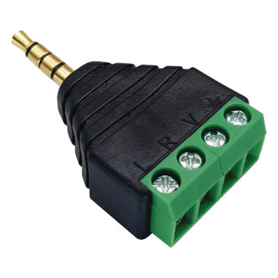 Conector Audio / 3.5mm Macho 4 Polos / Terminal Tornillo 4 Pines / Chapado Oro / 28-16 AWG