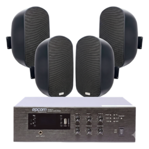 Kit de Sonido Ambiental / Amplificador 240W RMS / Salida 70V/100V / 4 Altavoces de Pared 5" / Bluetooth y MP3 Integrados / Taps 3W-50W