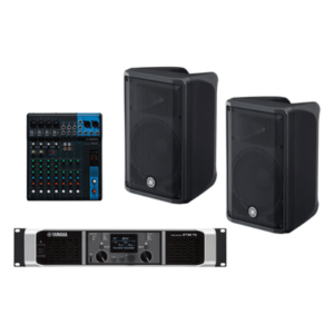 Sistema PA / 2 Bocinas 2 Vías 10" / Amplificador Clase D 2x 800W / Mezclador 10 Canales / DSP Avanzado / Conectores XLR, TRS y Speakon