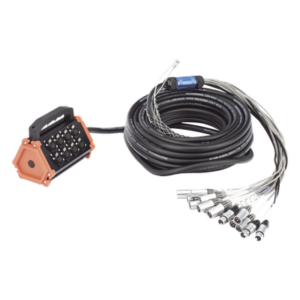 Stagebox Multipin / 12 Hembras + 4 Machos XLR / Cable 30 m (98.4 ft) / Contactos Plata / 20 A 250 V CA / Carcasa Cromada Perlada