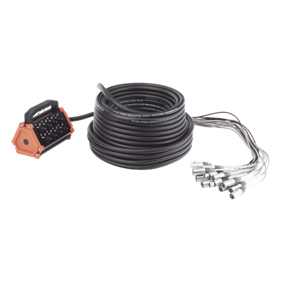 Stagebox / 16 Canales XLR / 12 Hembras + 4 Machos / Cable 30 m (98.4 ft) / Contactos Plateados / 20 A 250 V CA