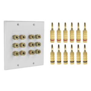 Placa de Pared para Altavoces / 6 Canales / 12 Postes Banana / Chapado en Oro / 115x115x15 mm (4.5x4.5x0.6 in)