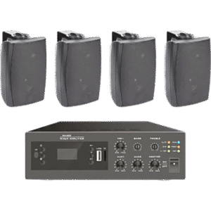 Kit Amplificador de Audio / 240W / Bluetooth FM MP3 / 4 Altavoces de Pared 2 Vías / Sistema 70/100V / Phantom 48V
