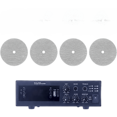 Kit de Amplificador de 120W / 4 Altavoces de Techo 6" / Sistema 70/100V / Bluetooth / MP3 / FM / USB