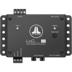 Convertidor de Salida de Línea de Vehículo JL Audio LoC-22 / 2 Canales de Entrada / 2 Canales de Salida / Alimentación 9-16 V CC / Salida Máxima 8 V RMS / Relación S/N 118 dB / Respuesta de Frecuencia 3 Hz-32 kHz / Fusib