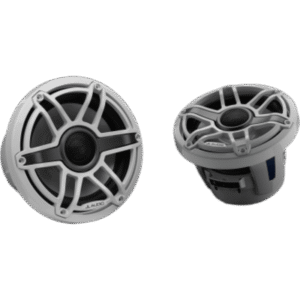 Par de Bocinas Náuticas Coaxiales 8.8" (224 mm) / 125 W RMS / 90.5 dB / 38 Hz-20 kHz / 4 Ω / Polipropileno con Mica / Tweeter Cúpula de Seda / Rejilla Deportiva Blanca