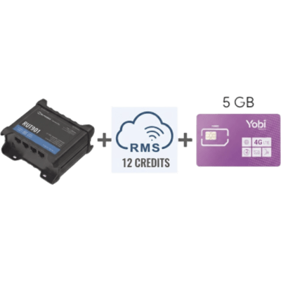 Router Teltonika LTE/4G RUT901 + 12 creditos RMS + SIM de YOBI de 5GB por Mes durante un año de servicio (solo datos)