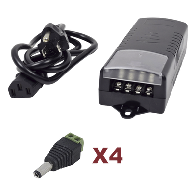 Kit de fuente de poder / Entrada 110-220 VCA / Salida 12 VCC 5A / 4 salidas / Conectores JR52 / 6A PTC / 117x62x34.2 mm / 0.38x0.20x0.11 ft