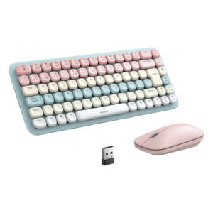 Paquete de Teclado y Mouse | 85 teclas en Español | Bluetooth y 2.4GHz | Mouse Ambidiestro | Sensor de DPI ajustable | Efectos de Iluminación del Teclado | Amplia compatibilidad | Color Rosa.