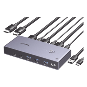 Conmutador KVM DisplayPort / 8K@60Hz / HDR / 2×1 DP 1.4 / 4 Puertos USB 3.0 / Carcasa Aluminio