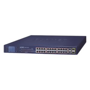 Switch PoE No Administrable / 24 Puertos 10/100 Mbps / 2 Puertos Combo Gigabit TP/SFP / PoE 802.3af/at 300 W / Alcance Extendido 250 m (820.2 ft) / Pantalla LCD