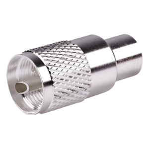 Conector Coaxial UHF Macho / PL-259 / Ensamble Roscado-Soldable / Para Cables RG-8/U, RG-213, RG-214, LMR-400, Belden 9913 / Cuerpo Bronce Plateado / Concha Níquelada