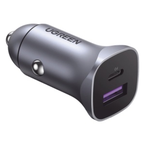 Cargador Vehicular / 30W / Puertos USB-C PD 3.0 y USB-A QC 3.0 / Entrada 12-24V / Aluminio / Protección Integral