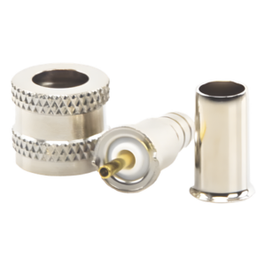 Conector Mini UHF Macho / 50 Ohm / Anillo Plegable / RG-58/U, RG-142/U / Níquel, Oro, Delrin