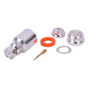 Conector Coaxial BNC Macho / Ensamble por Rosca / Cuerpo Bronce Plateado / Contacto Oro / Aislante Teflón / Cables RG8/U, LMR-400, CNT-400