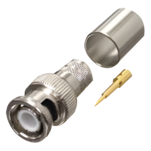 Conector Coaxial BNC Macho / Anillo Plegable / Bronce Niquelado / Contacto Oro / Teflón / RG-8/U, LMR-400, CNT-400, 9913