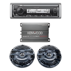 Kit de estéreo marino con Bluetooth / Amplificador Clase D 400W / Bocinas resistentes al agua 50W RMS / Pantalla 255 segmentos