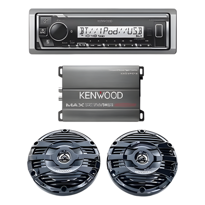 Kit de estéreo marino con Bluetooth / Amplificador Clase D 400W / Bocinas resistentes al agua 50W RMS / Pantalla 255 segmentos