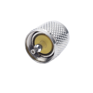 Conector Coaxial UHF Macho / PL-259 / Anillo Plegable / RG-8/X, LMR-240, 9258 / Níquel-Plata / Baquelita