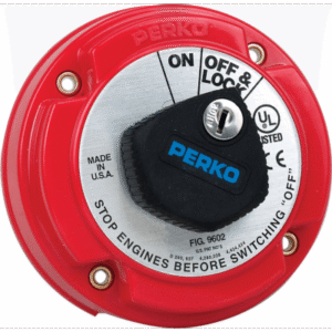Interruptor de Desconexión de Batería Marina / 250 A Continuos / 360 A Intermitentes / 6-32 VCC / Bloqueo con Llave / Montaje en Superficie / Encendido Protegido