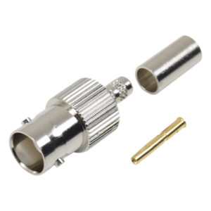Conector BNC Hembra / Anillo Plegable / Bronce Niquelado / Contacto Oro / Teflón / LP-195, LP-142, RG-58/U, RG-142/U