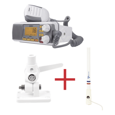 Kit de radio marina VHF / 25 W / Pantalla LCD / Antena fibra de vidrio 2.4 m (7.9 ft) / Cable RG-58 4.5 m (14.8 ft) / GPS / DSC Clase D