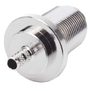 Conector RF Coaxial / N Hembra Hermético / Montaje Frontal Panel 2D Plano / Anillo Plegable RG-58/U / Cuerpo Bronce Niquelado / Contacto Oro / Aislante Teflón