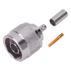 Conector N Macho Inverso / Anillo Plegable / Cuerpo Bronce Niquelado / Contacto Oro / Teflón / RG-58/U, RG-142/U