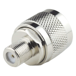 Adaptador Coaxial RF / N Macho a F Hembra / Montaje en Línea / Bronce Niquelado / Contacto Oro / Teflón / -20℃ a 80℃