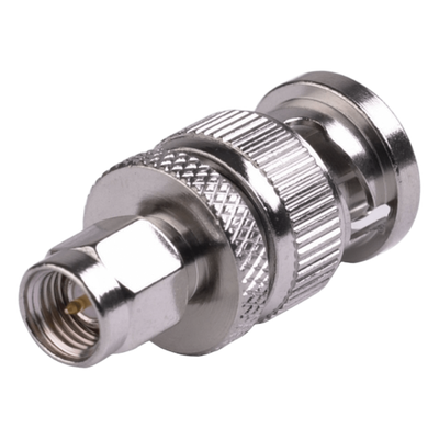 Adaptador Coaxial en Línea / SMA Macho a BNC Macho / Cuerpo Bronce Niquelado / Contacto Oro / Aislante Teflón