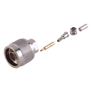 Conector Coaxial N Macho / Anillo Plegable / RG-174/U, Belden 8216 / Bronce Niquelado / Contacto Oro