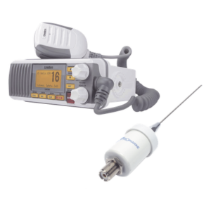 Kit de radio marina con antena de fibra de vidrio / 25W / LCD grande / GPS y DSC Clase D / IPX4 / 4.5m (14.8 ft) de cable